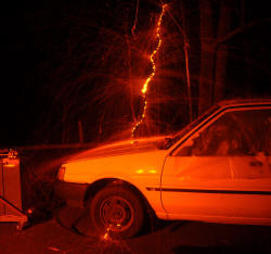 Lightning simulation with iron wire Red filter